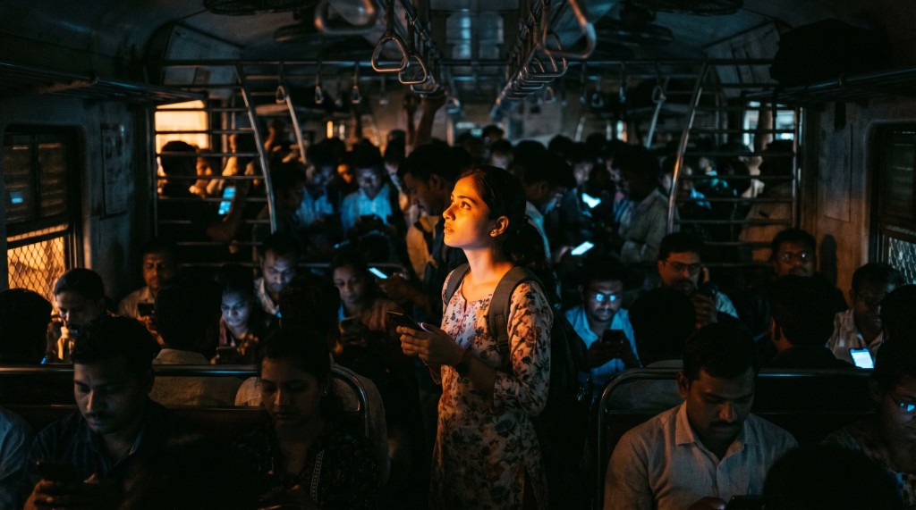 Mumbai local train at night