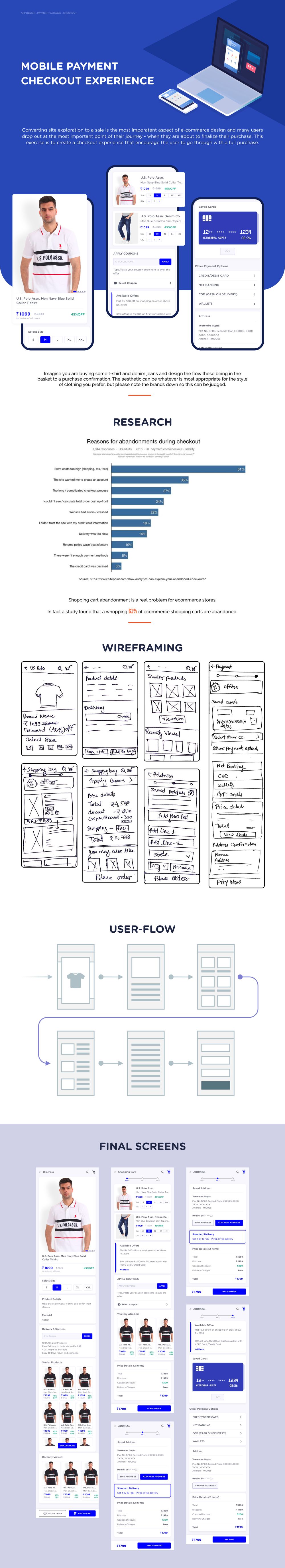 Mobile payment checkout — user research, wireframes and final screens